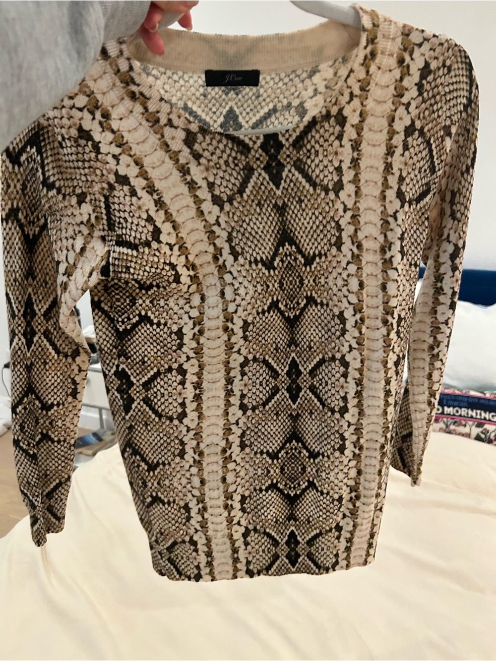 J. Crew Beige, Black & Olive Snake-Print Crewneck Sweater